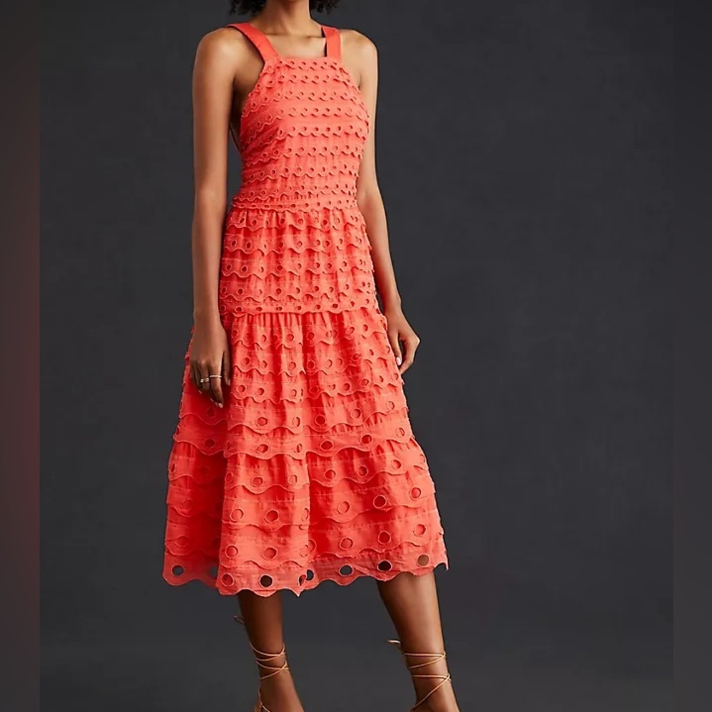 Anthropologie Maeve Eyelet Tiered Midi Dress
